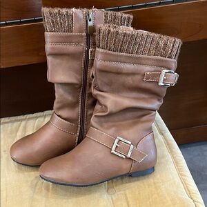 Brown Buckle Boots with Knit Cuff